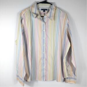 Lands End Womens 18 Button Front Shirt Multicolor Stripe Cotton Blouse Hong Kong